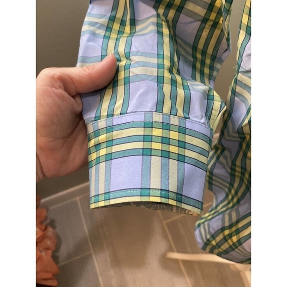 Tommy Bahamas Mens L Cubanita Starlight Green/blue Checkered Button Down Shirt - Picture 4 of 14